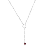 Natural Red Garnet Necklace Pendant Dainty Chain Y Necklace Rhodium Plated Silver January Birthstone Necklace Natural Garnet Dainty Round Rhodium Necklace