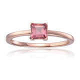 Genuine Pink Tourmaline Rose Gold Plated Ring, Square Pink Solitaire Ring, October Birthstone Ring For Women, Affordable Jewelry Gift For Mom