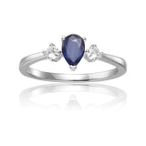 Blue Sapphire Three Stone Teardrop Ring, moissanite and sapphire ring, genuine blue sapphire ring design, blue sapphire ring design