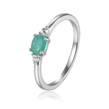 Rose Gold Plated Oval Shaped Genuine Green Emerald Dainty Ring