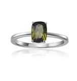 Green Tourmaline Cushion Solitaire Ring, Sterling silver gold plated ring, cushion shape tourmaline ring